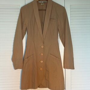 Vintage Norma Kamali 80s Beige Cotton Long Fitted Blazer XS-S